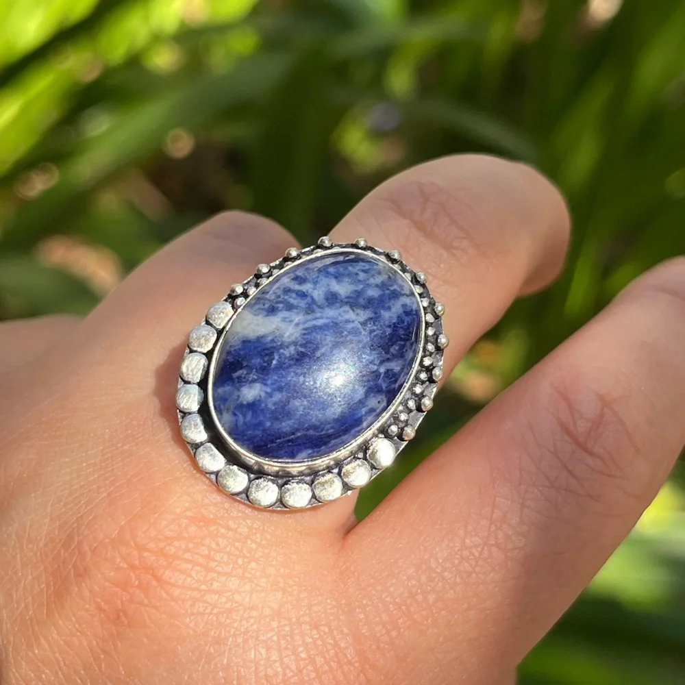Size 8 925 silver‎ plated sodalite ring